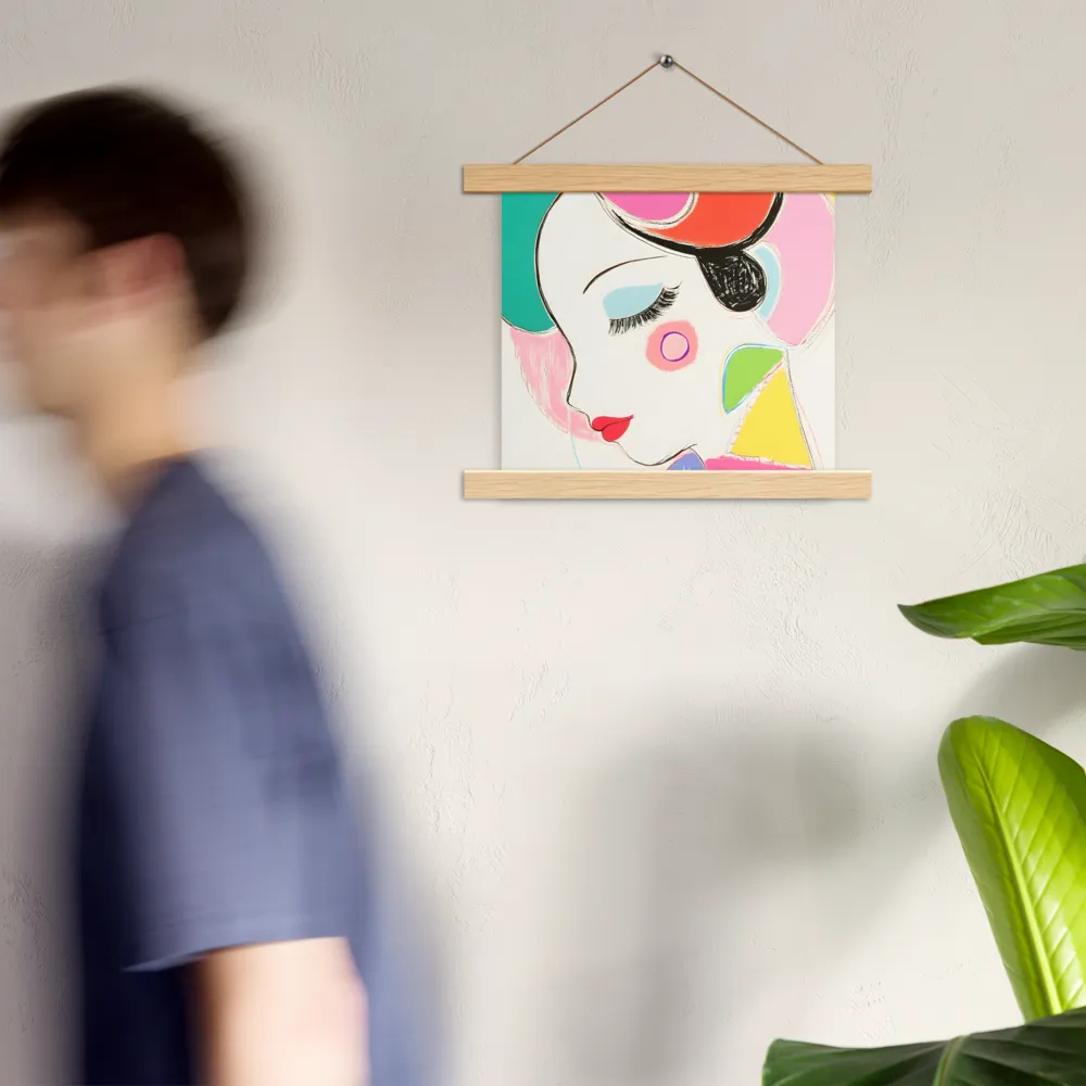 Whimsical Portrait in Colorful Abstraction | Poster With Oak Wood Hanger | 10″×10″