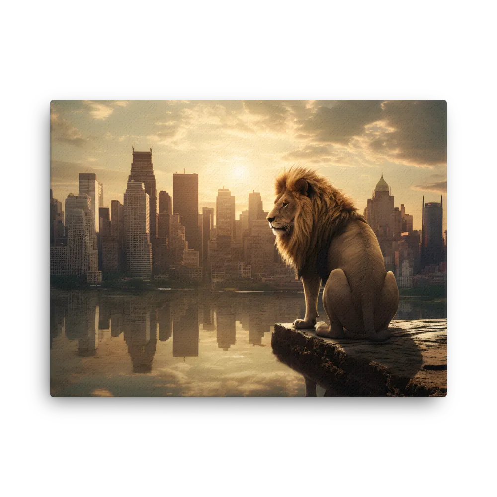 The Lion's Gaze Over the Urban Symphony | Thin Canvas | 18″×24″