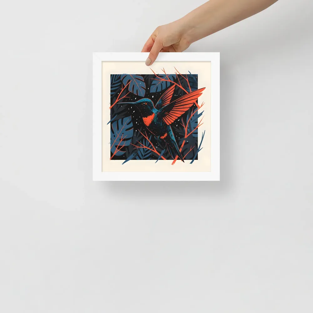 Midnight Hummingbird 
 Poster with White Frame | 10″x 10″