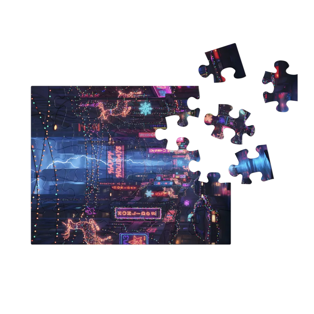 Neon Holiday Street 
 Jigsaw Puzzle in Tin Box