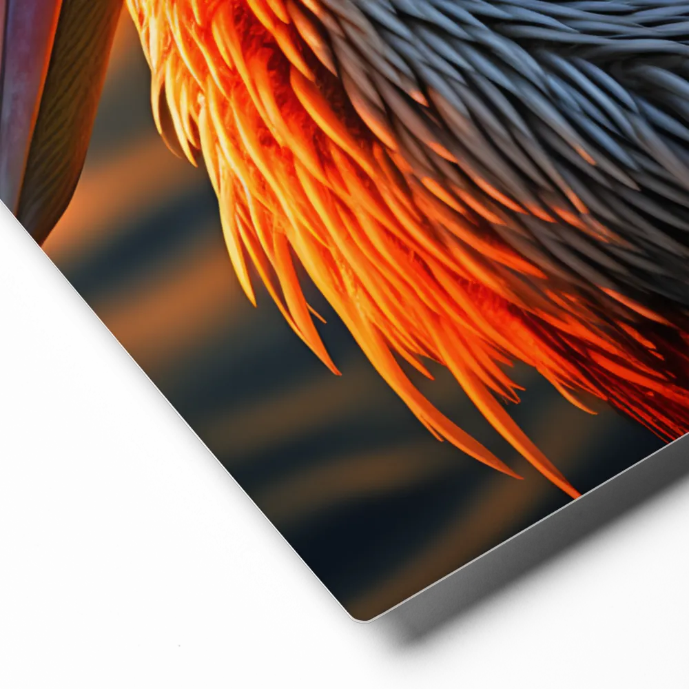 Elegance of the Pelican at Sunset | Metal Print | 16″×20″