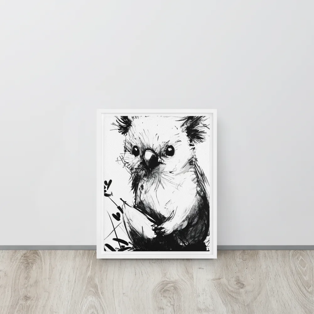 Whimsical Koala in Ink | Canvas with White Frame | 11″×14″
