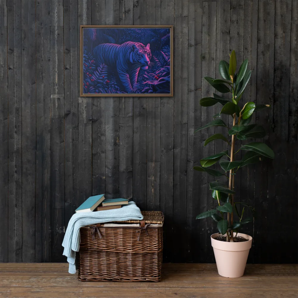 Mystic Prowler: The White Tiger in the Jungle | Canvas with Brown Frame | 18″×24″