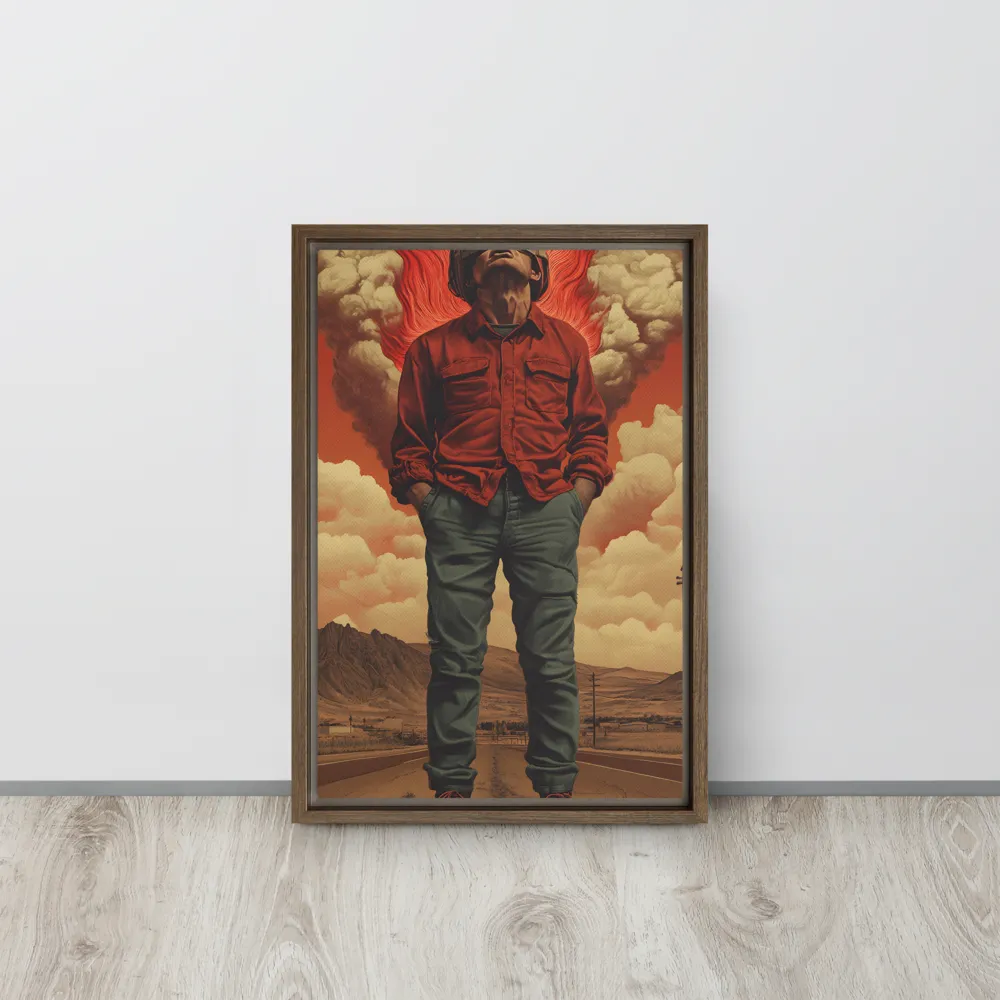 Defiant Spirit in a Surreal Landscape | Canvas with Brown Frame | 12″×18″