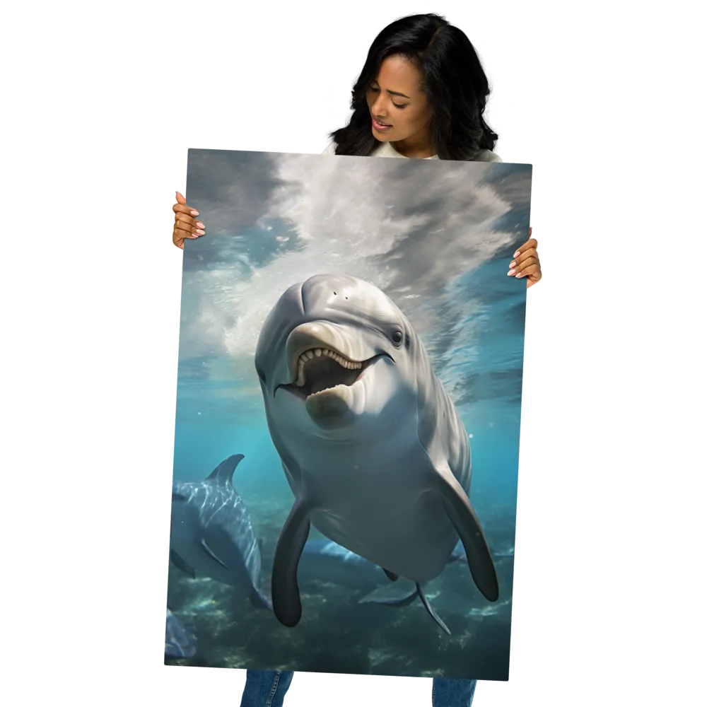 Beneath the Waves: A Dolphin's Dance | Metal Print | 24″×36″