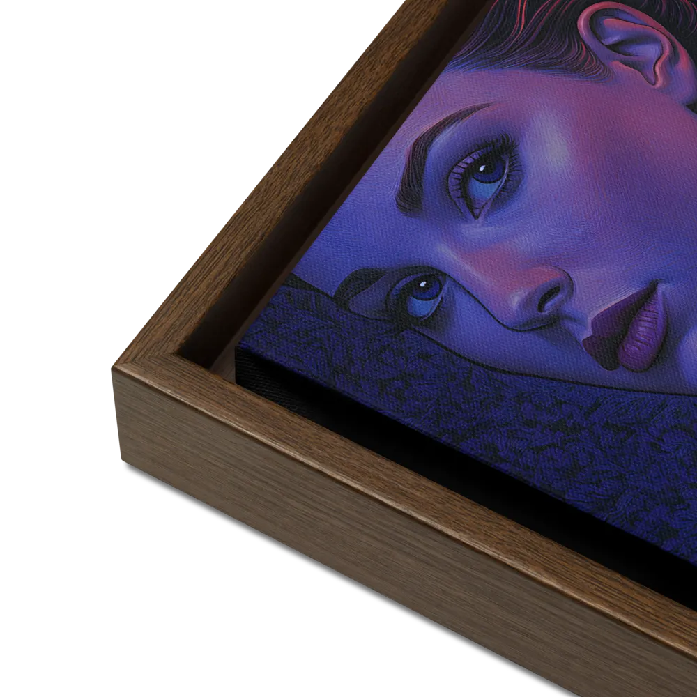 Ethereal Portrait in Blue and Red | Canvas with Brown Frame | 12″×12″