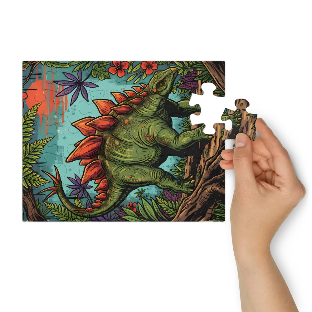 Tropical Stegosaurus 
 Jigsaw Puzzle in Tin Box