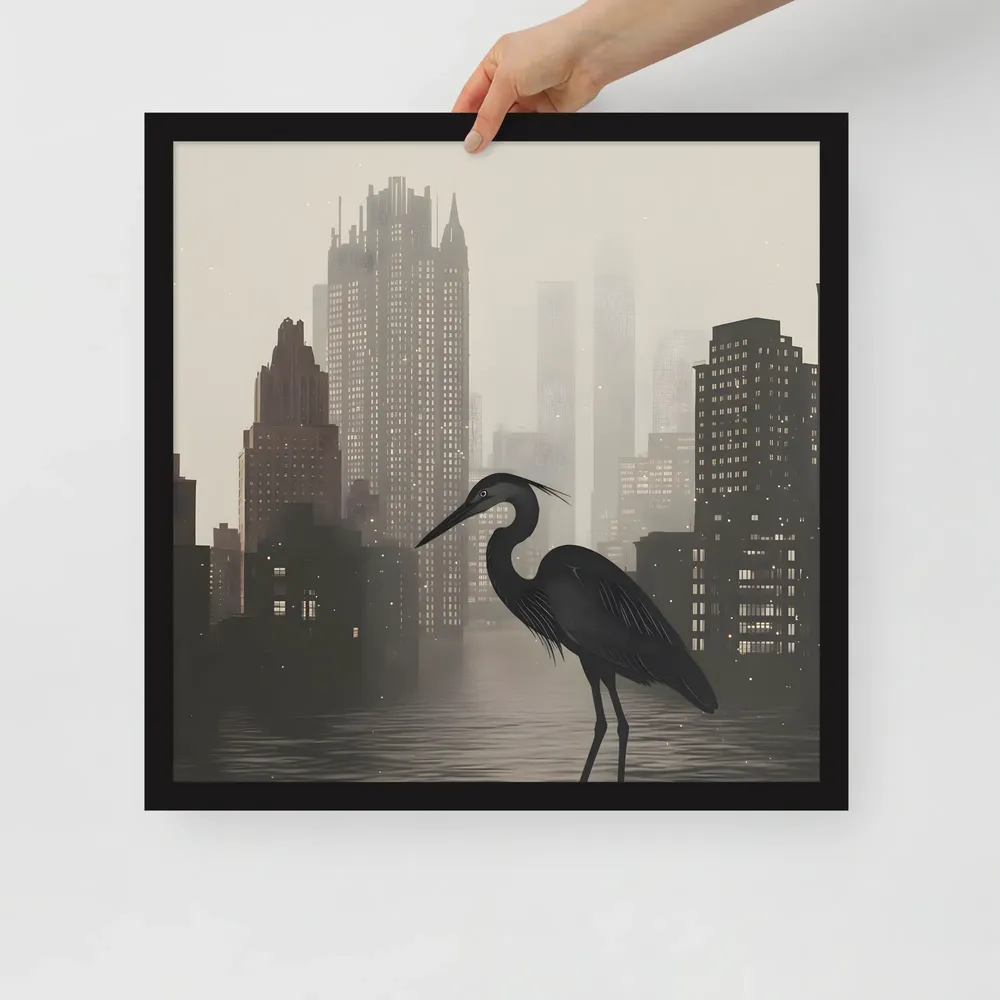 Urban Heron 
 Poster with Black Frame | 18″x 18″
