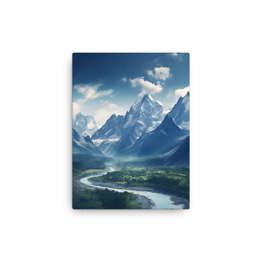 Majestic Serenity: A Landscape of Mountains and Rivers | Thin Canvas | 9″×12″