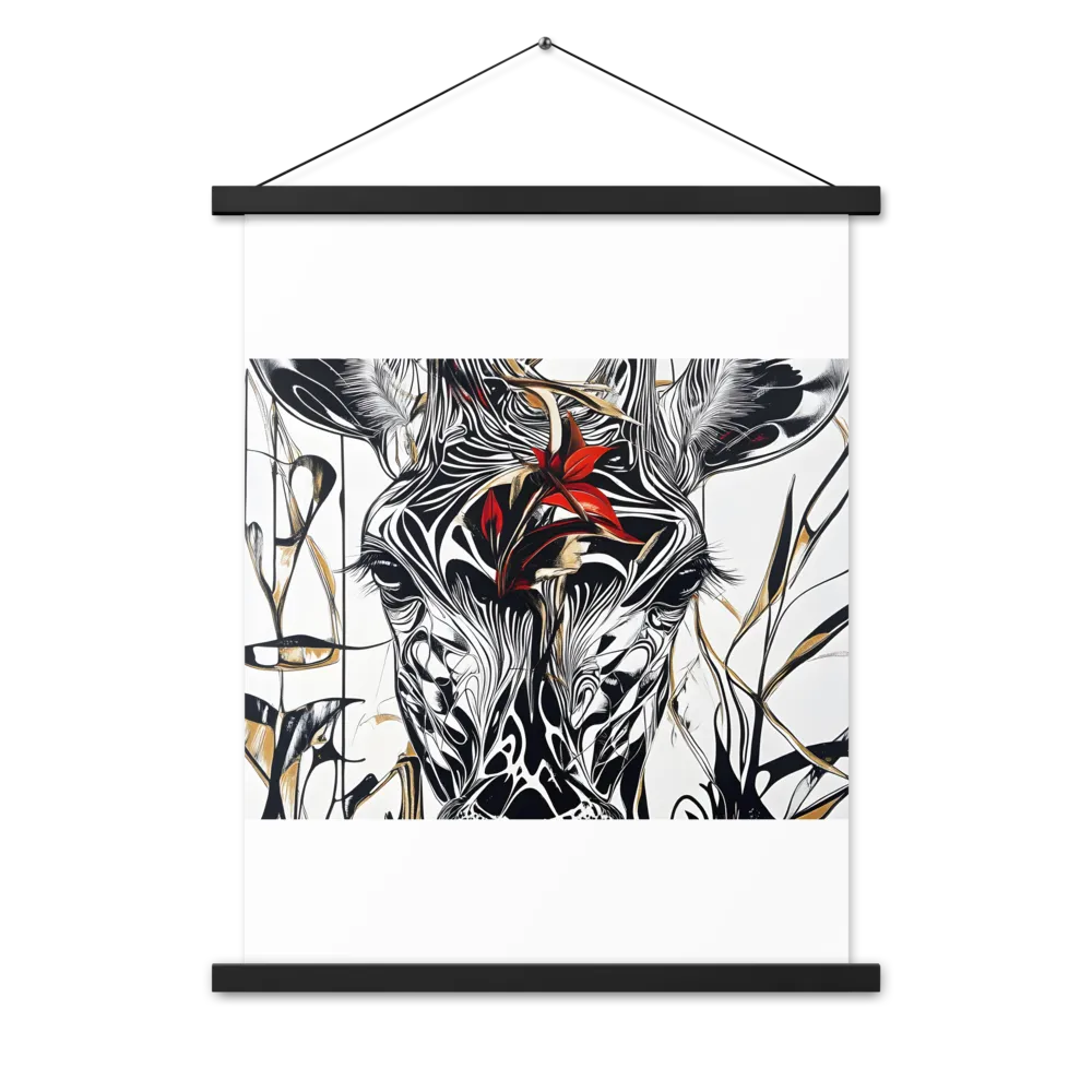 Floral Elegance: The Giraffe's Portrait | Poster With Black Wood Hanger | 18″×24″
