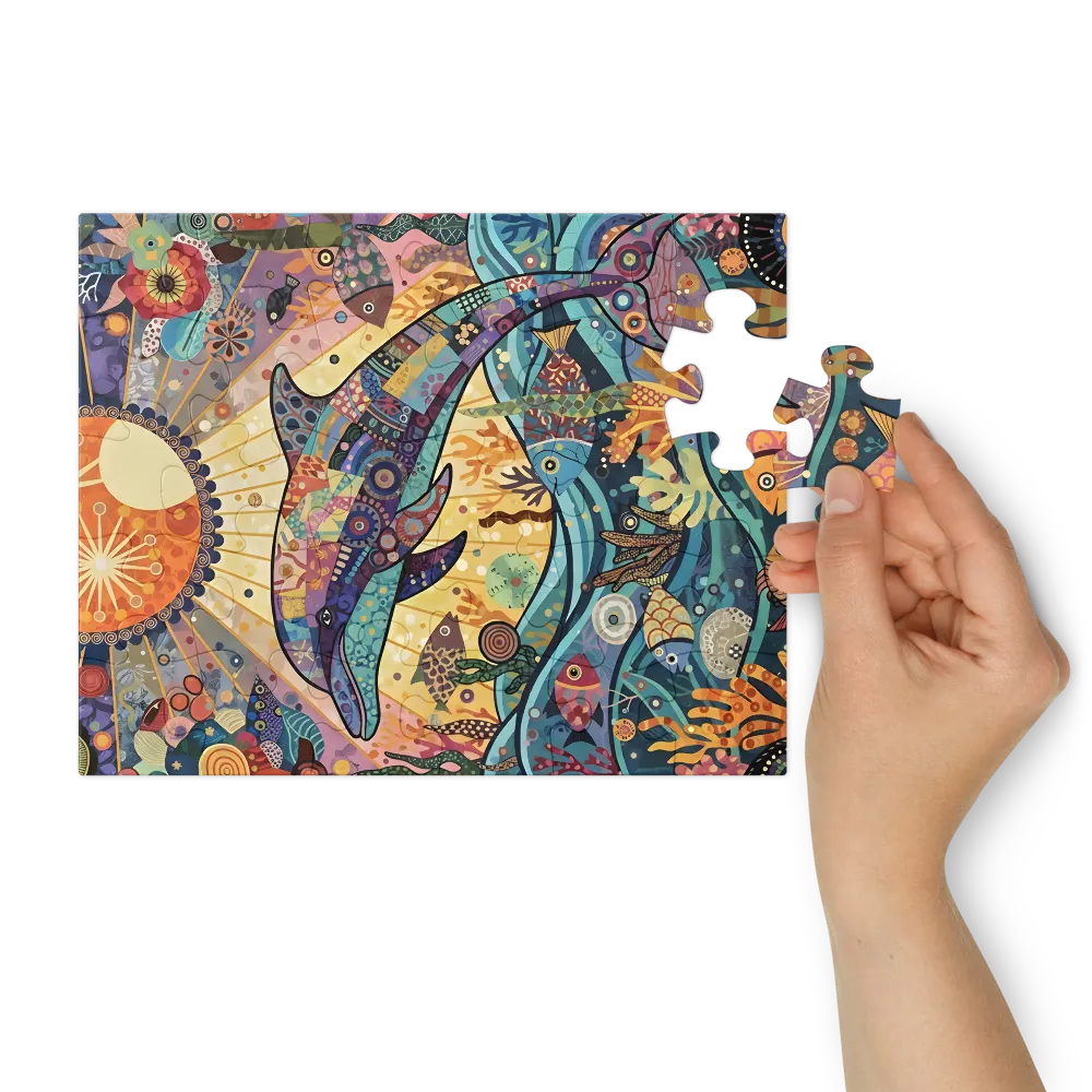 Sunlit Mosaic Dolphin 
 Jigsaw Puzzle in Tin Box