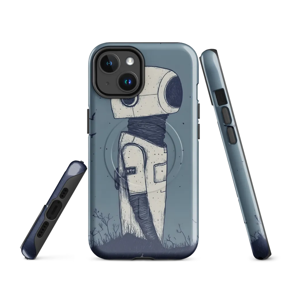 Contemplative Robot in a Barren Landscape | Phone Case |  14 | MagSafe® Tough Case | Glossy