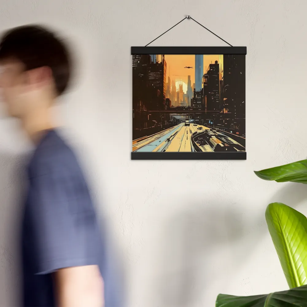 Metro Nexus: A Futuristic Cityscape | Poster With Black Wood Hanger | 12″×12″