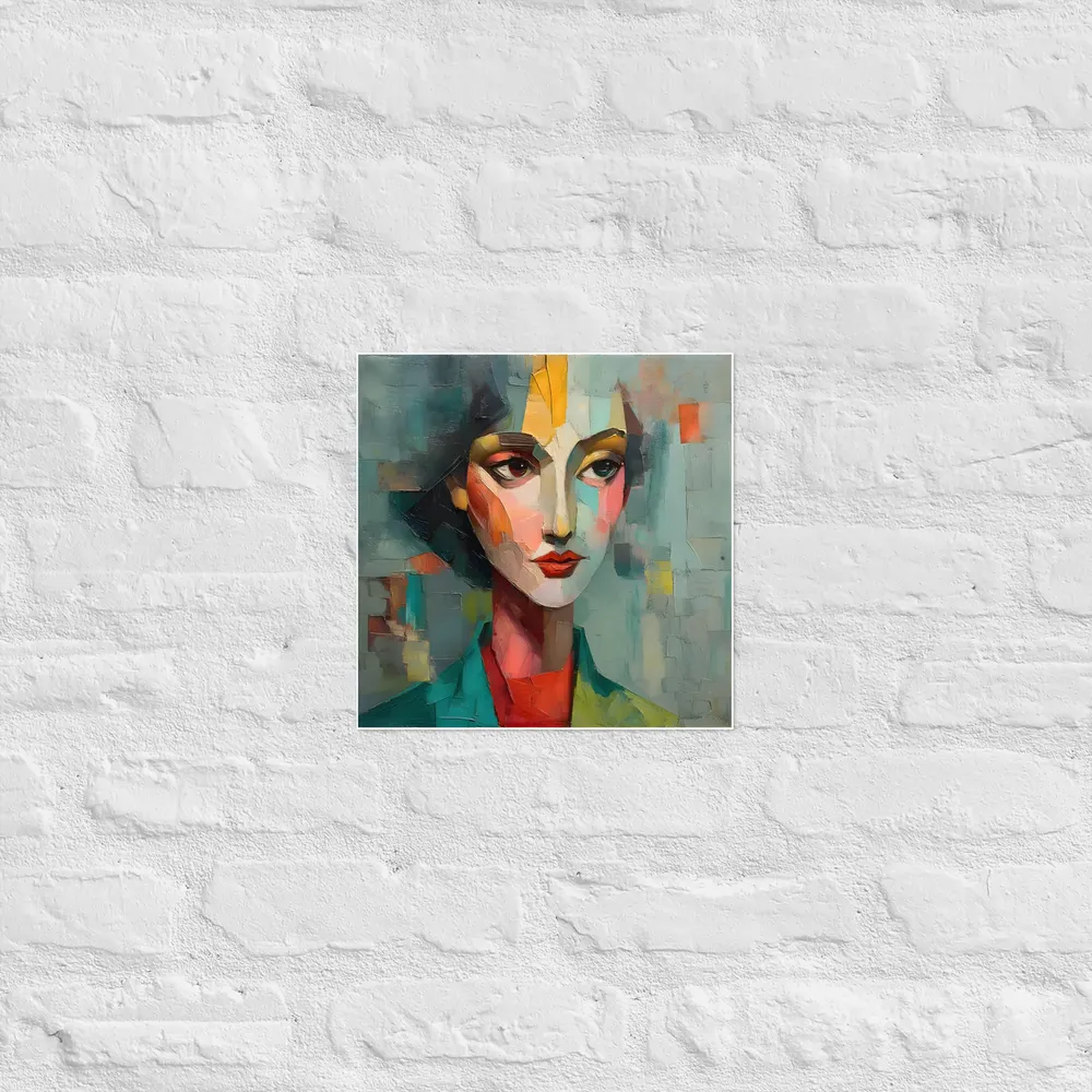 Teal Cubist Portrait 
 Poster | 12″x 12″