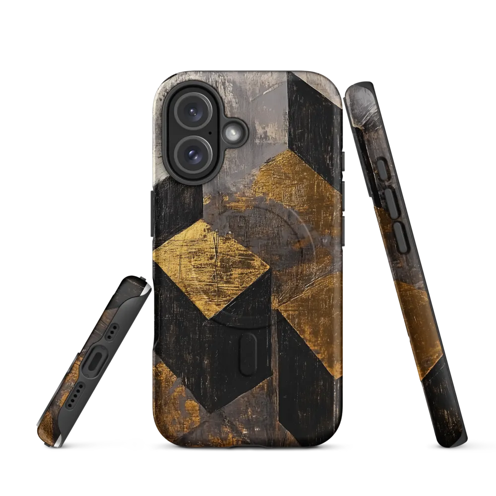 Geometric Harmony in Gold and Black | Phone Case |  16 | MagSafe® Tough Case | Matte