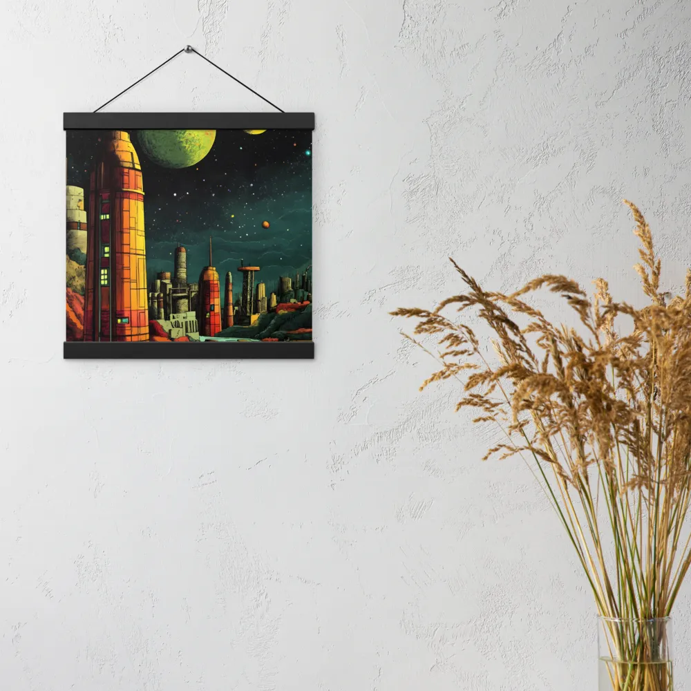 Cosmic Cityscape | Poster With Black Wood Hanger | 12″×12″