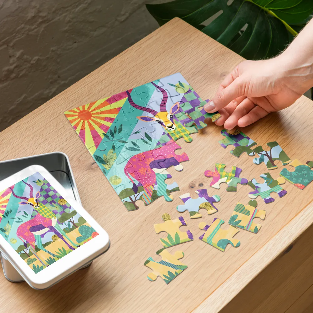 Patchwork Antelope 
 Jigsaw Puzzle in Tin Box