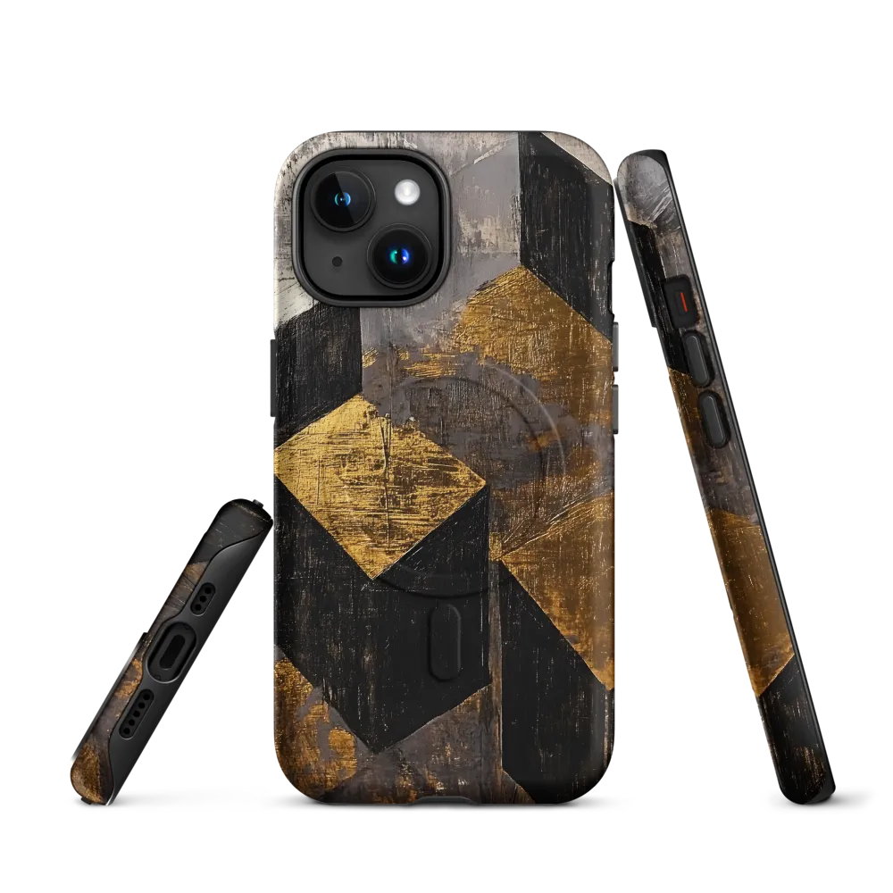 Geometric Harmony in Gold and Black | Phone Case |  15 | MagSafe® Tough Case | Matte