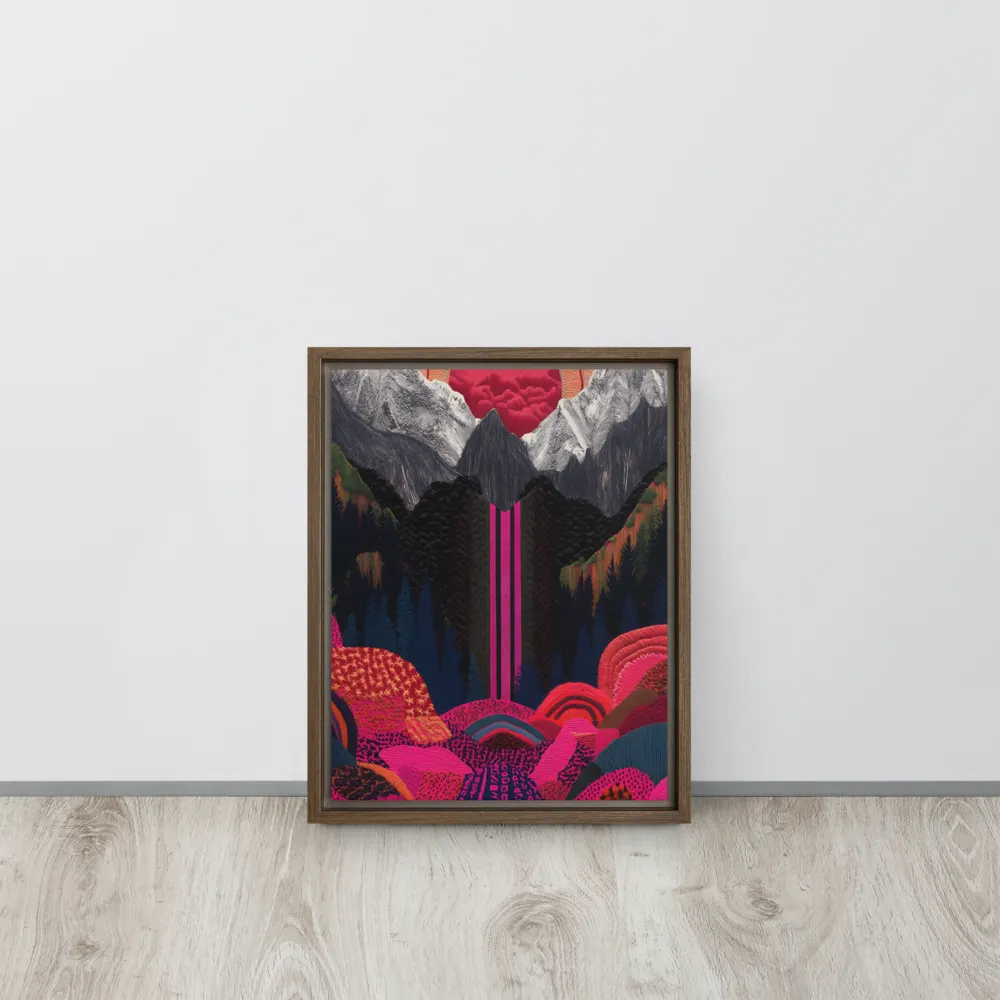 Ethereal Cascade: A Surreal Landscape | Canvas with Brown Frame | 11″×14″