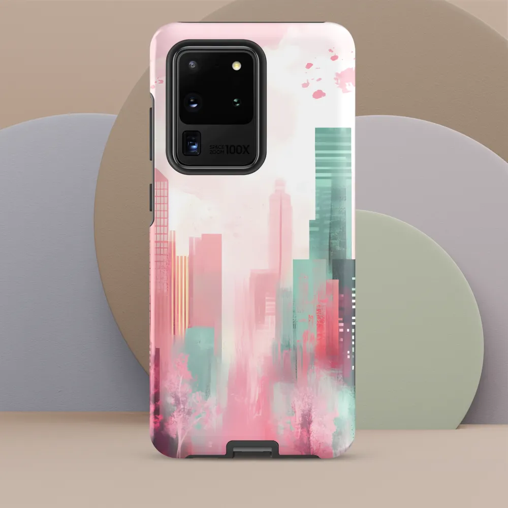 Dreamy Cityscape in Pink and Cyan