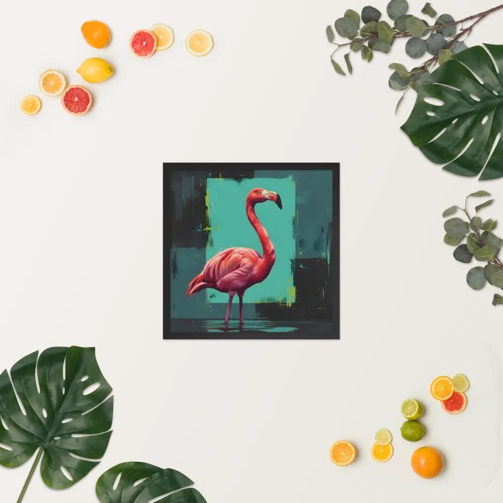 Teal Flamingo 
 Poster with Black Frame | 18″x 18″
