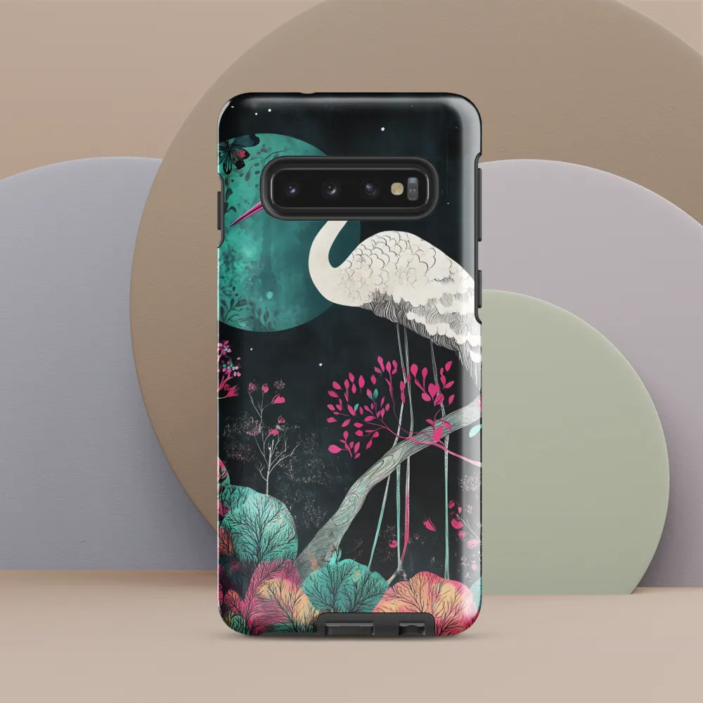 Ethereal Presence: Heron in a Floral Dreamscape | Phone Case |  S10 | Tough Case | Glossy