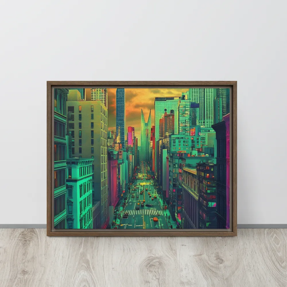 Urban Surrealism: Neon Dreams | Canvas with Brown Frame | 16″×20″
