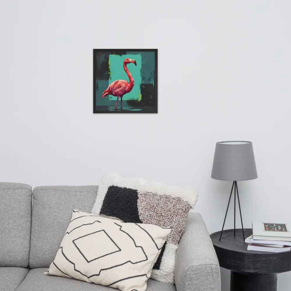 Teal Flamingo 
 Poster with Black Frame | 18″x 18″