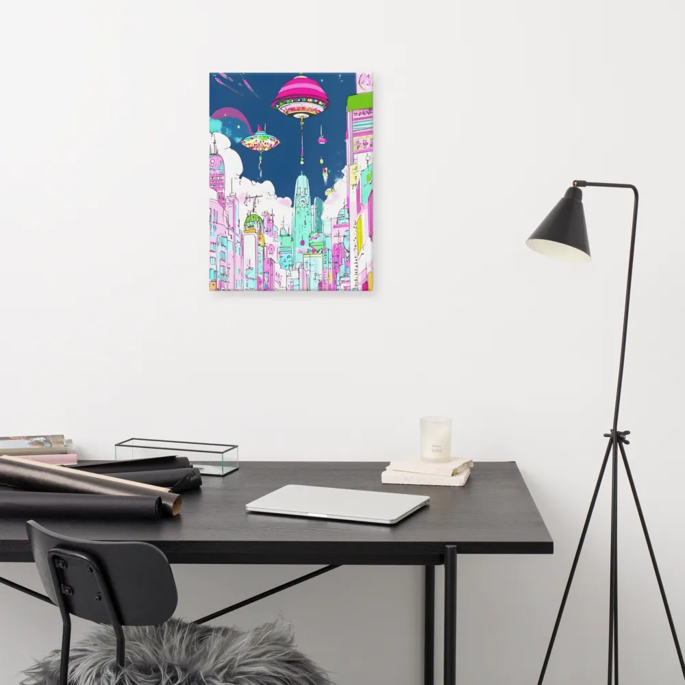 Futuristic Cityscape with Floating Structures | Canvas | 18″×24″