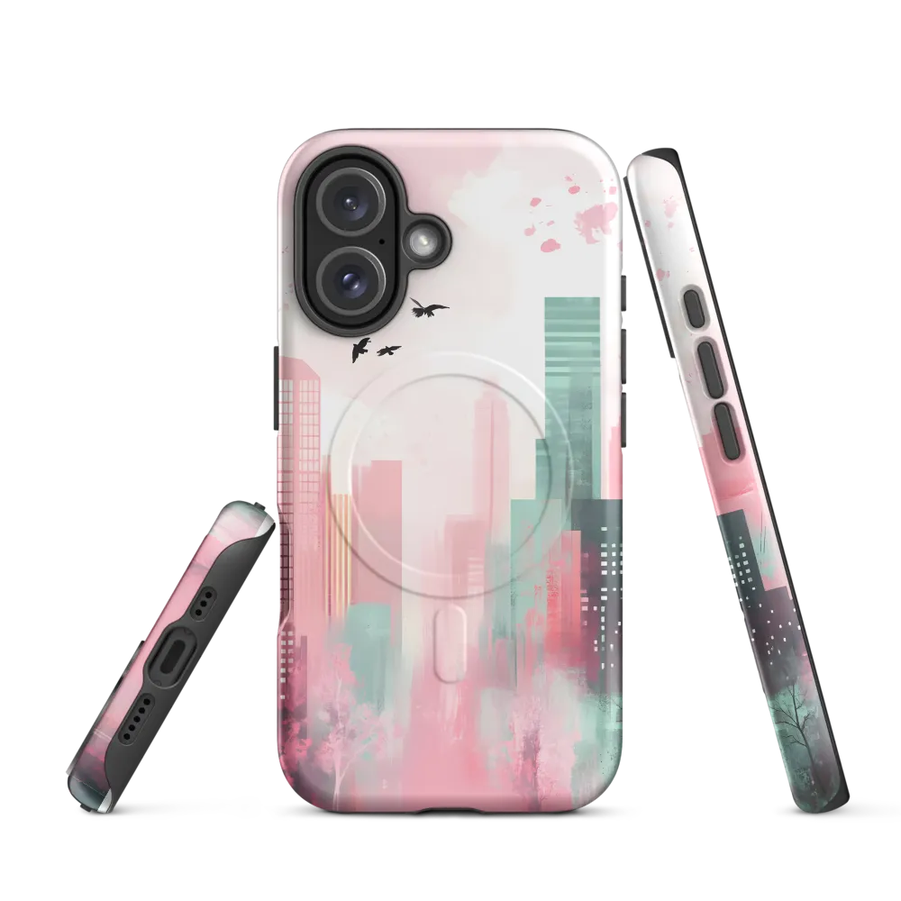 Dreamy Cityscape in Pink and Cyan