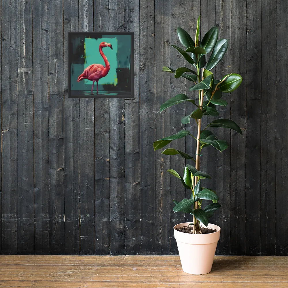 Teal Flamingo 
 Poster with Black Frame | 18″x 18″