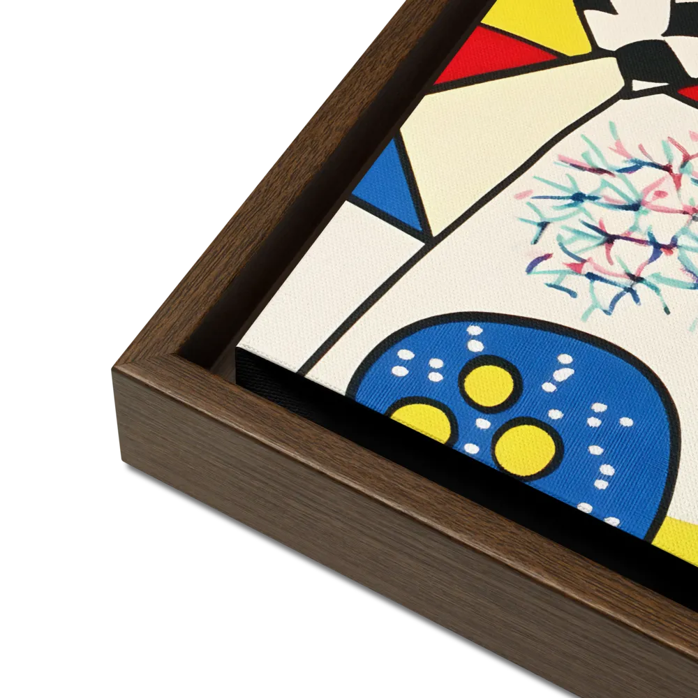 Joyful Geometry: A Playful Dance of Shapes and Colors | Canvas with Brown Frame | 12″×16″