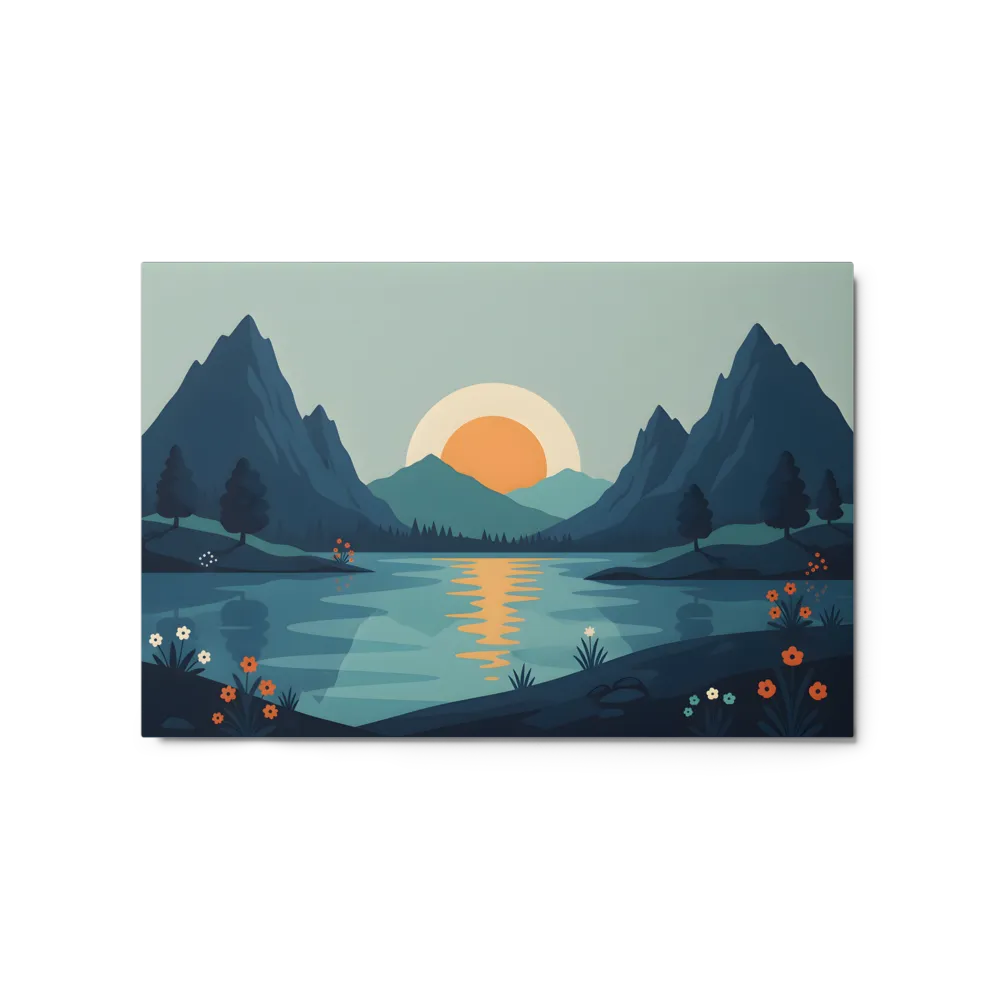 Sunset Over Mountain Lake 
 Metal Print | 20″x 30″