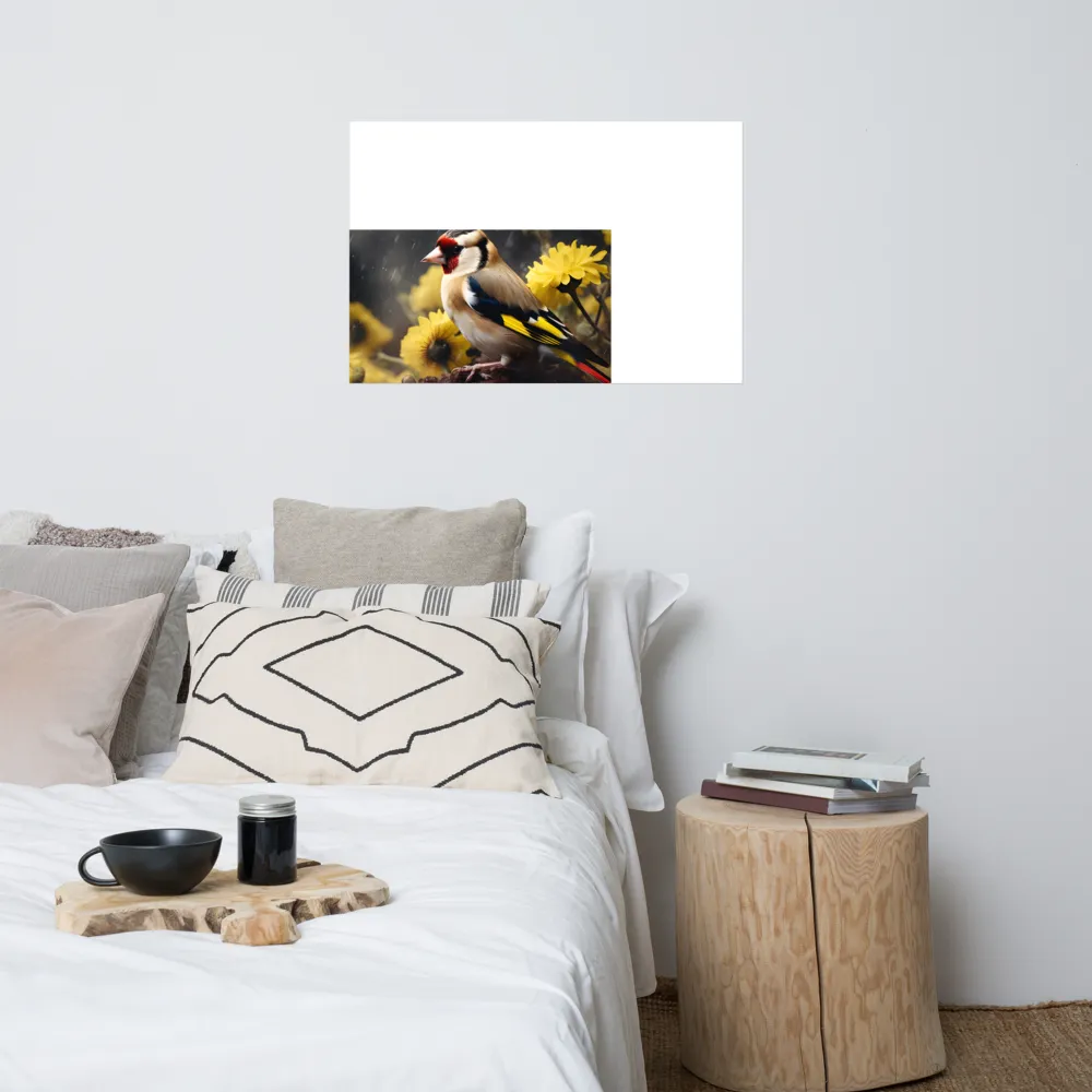 Harmony in Nature: A Goldfinch Amidst Blooms | Poster | 24″×36″