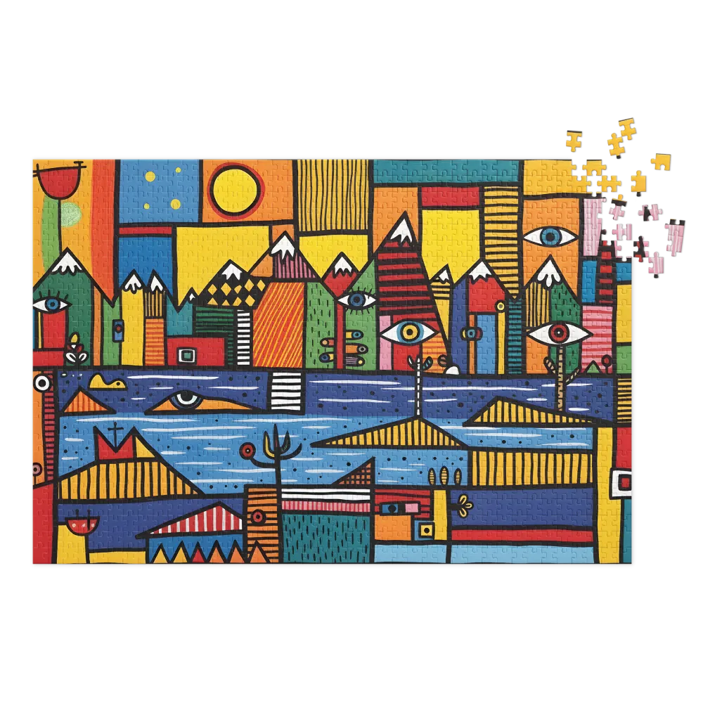 The Gazing Village Landscape 
 Jigsaw Puzzle in Tin Box