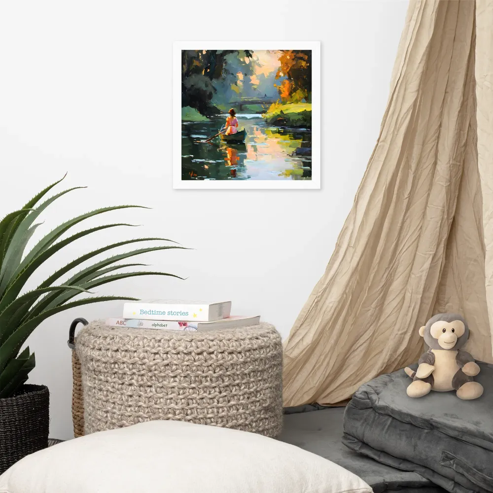 Rowing at Dusk 
 Poster with White Frame | 14″x 14″