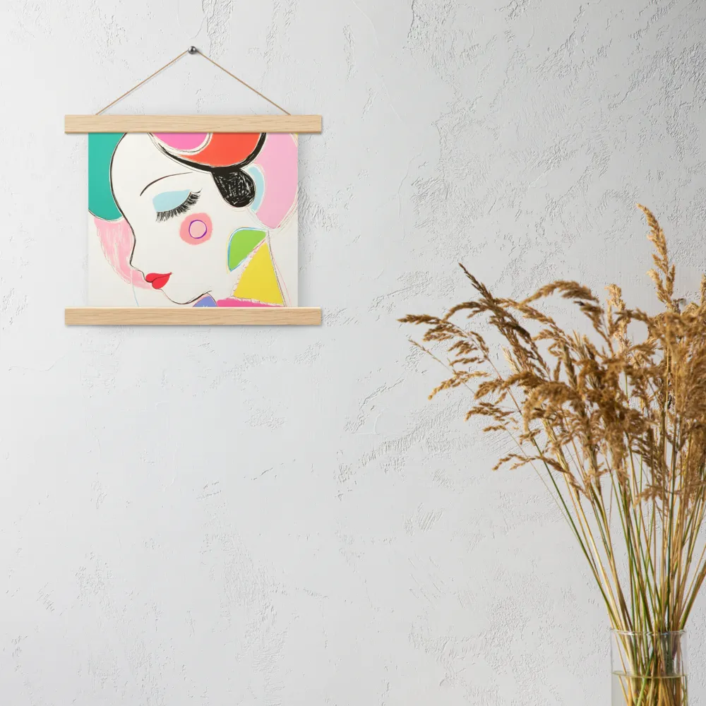 Whimsical Portrait in Colorful Abstraction | Poster With Oak Wood Hanger | 10″×10″
