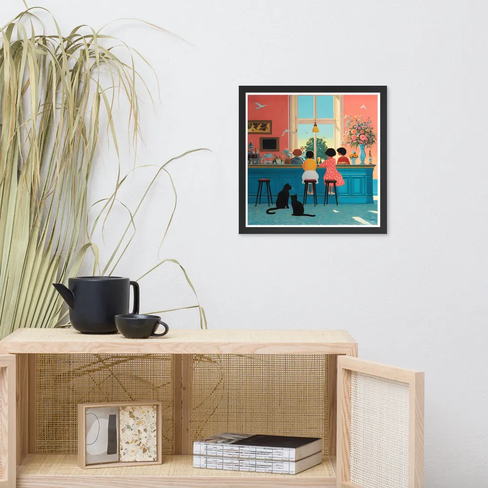 Sunlit Café Counter 
 Poster with Black Frame | 16″x 16″