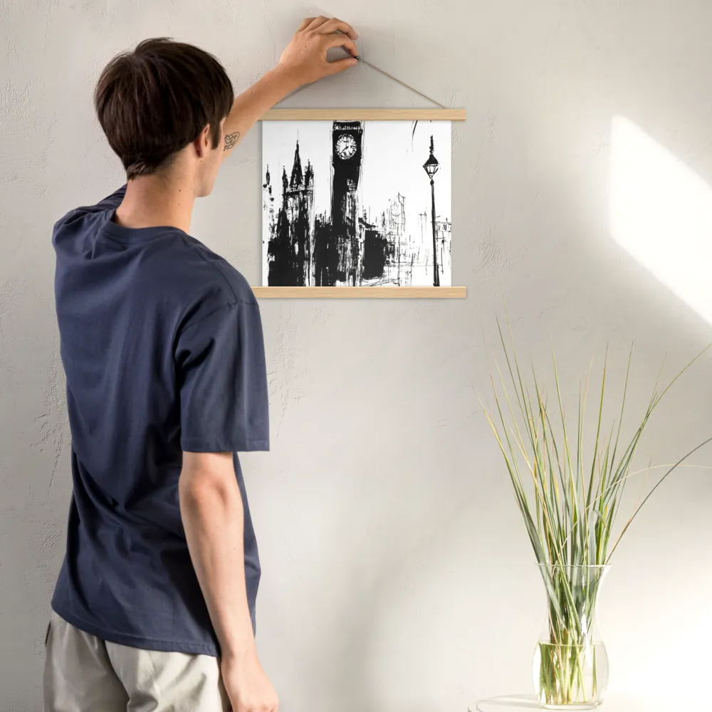 Clock Tower in Motion | Poster With Oak Wood Hanger | 14″×14″
