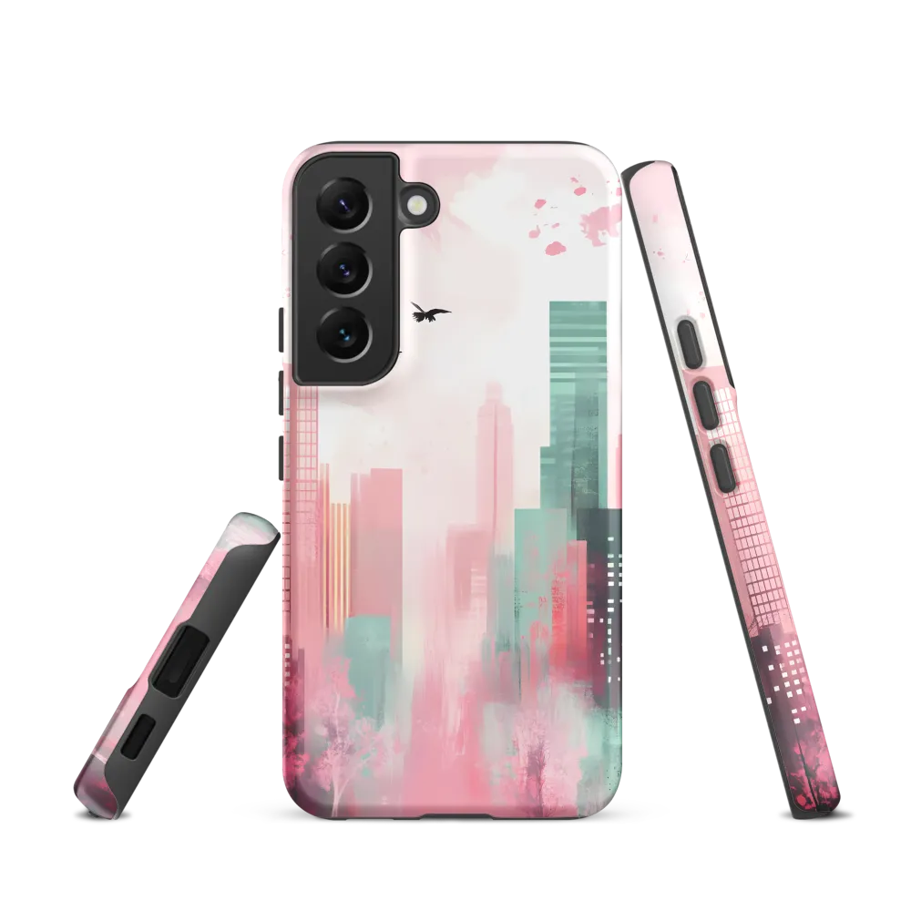 Dreamy Cityscape in Pink and Cyan