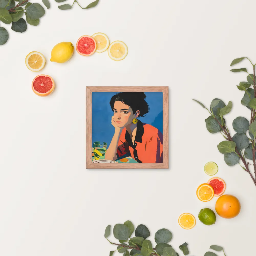 Contemplation in Blue 
 Poster with Red oak Frame | 10″x 10″