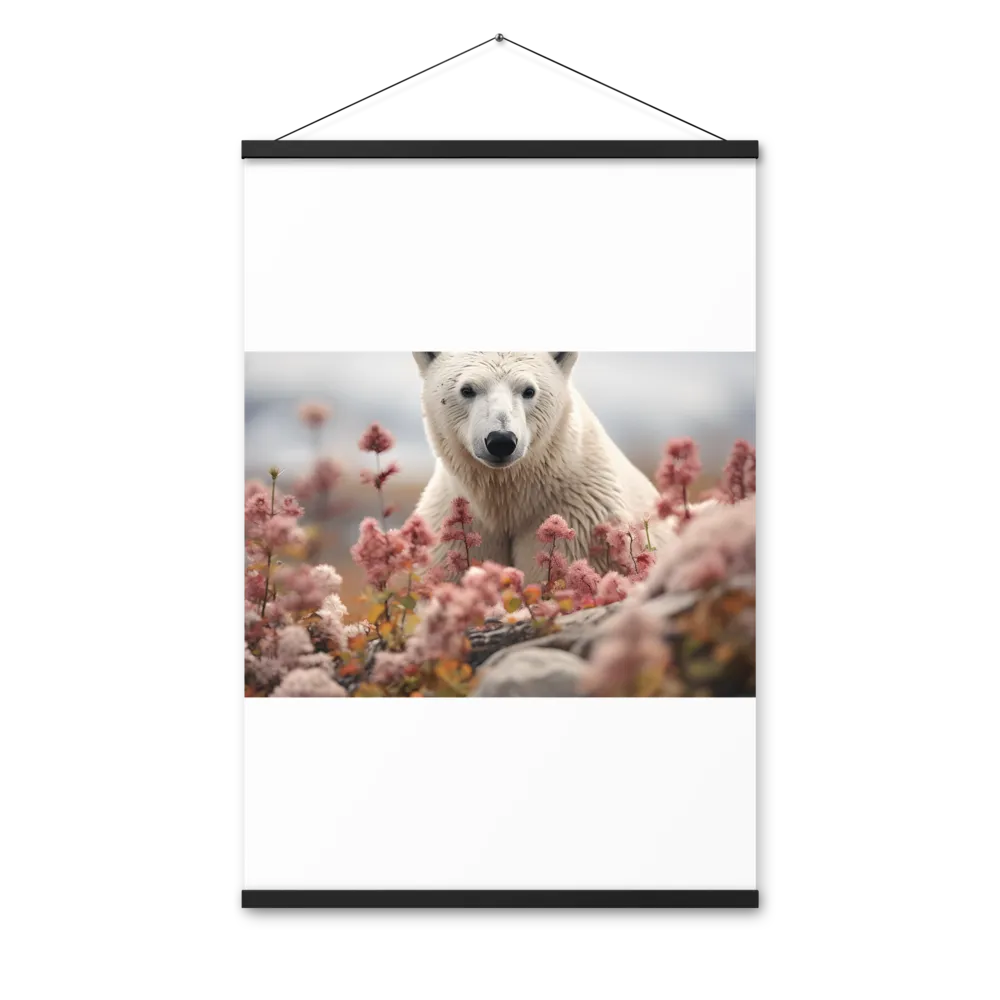 Curiosity Among Blooms: The Polar Bear | Poster With Black Wood Hanger | 24″×36″