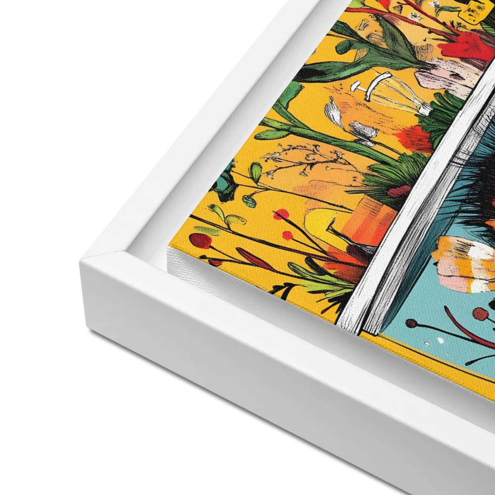 Whimsical Garden Head | Canvas with White Frame | 12″×12″