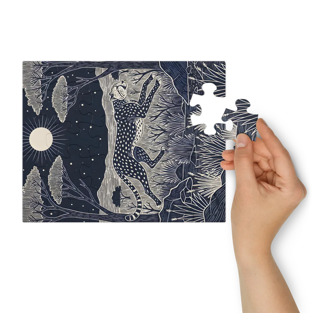 Moonlit Cheetah 
 Jigsaw Puzzle in Tin Box