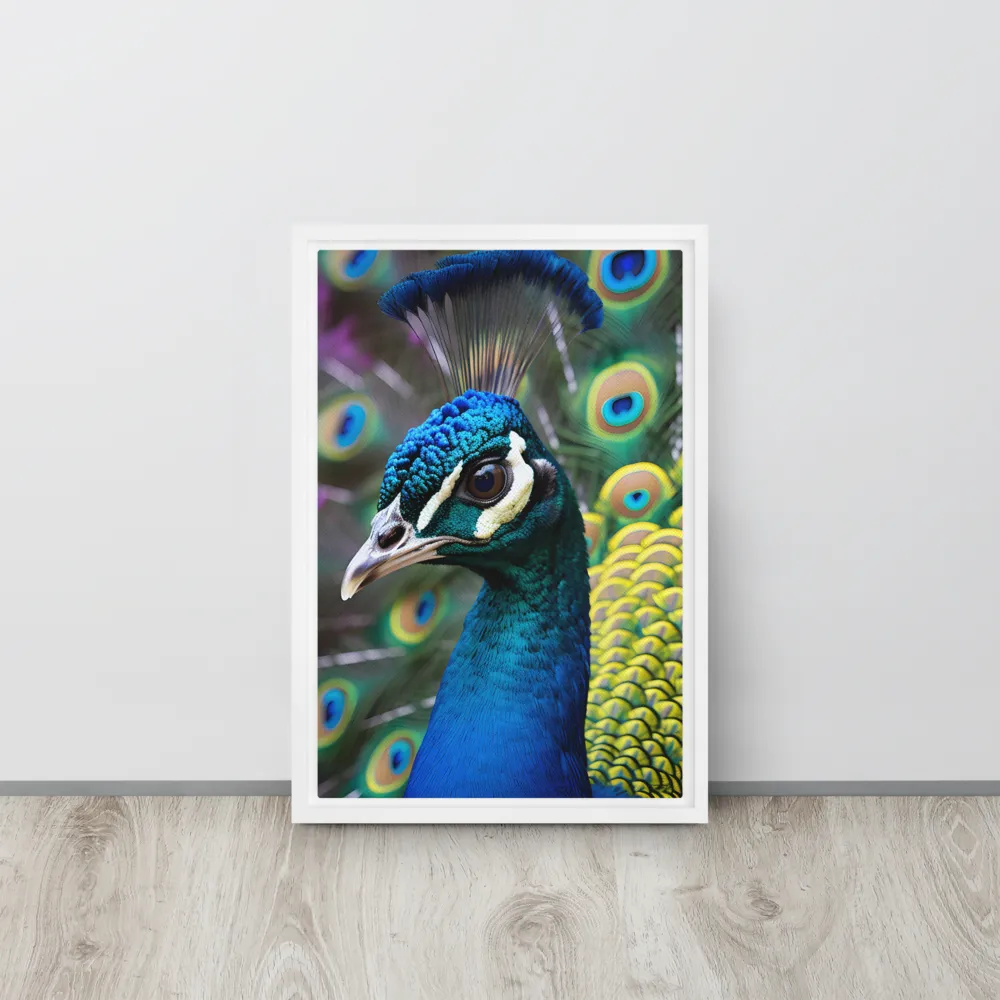 Regal Plumage: The Peacock's Splendor | Canvas with White Frame | 12″×18″