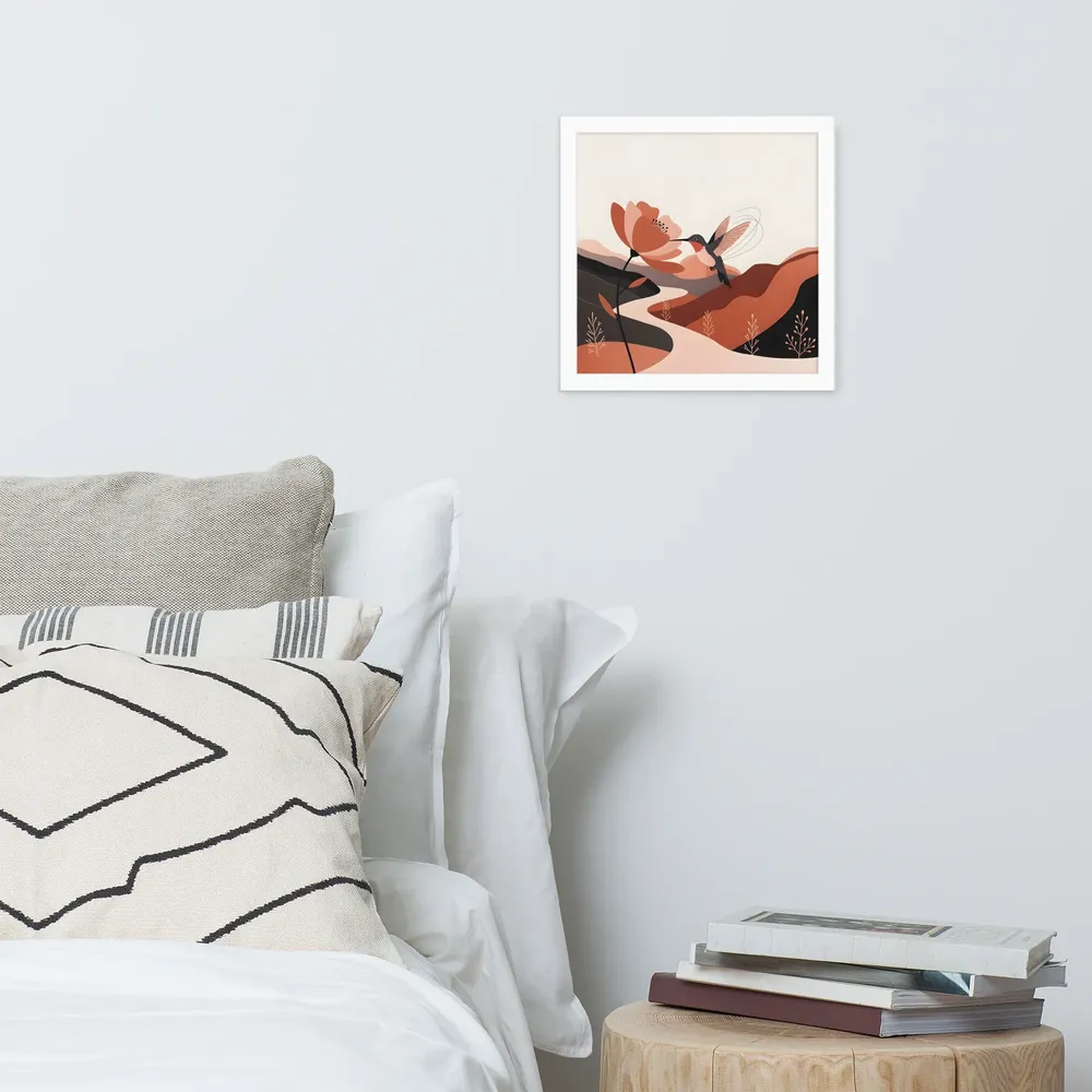 Hummingbird & Blossom 
 Poster with White Frame | 12″x 12″