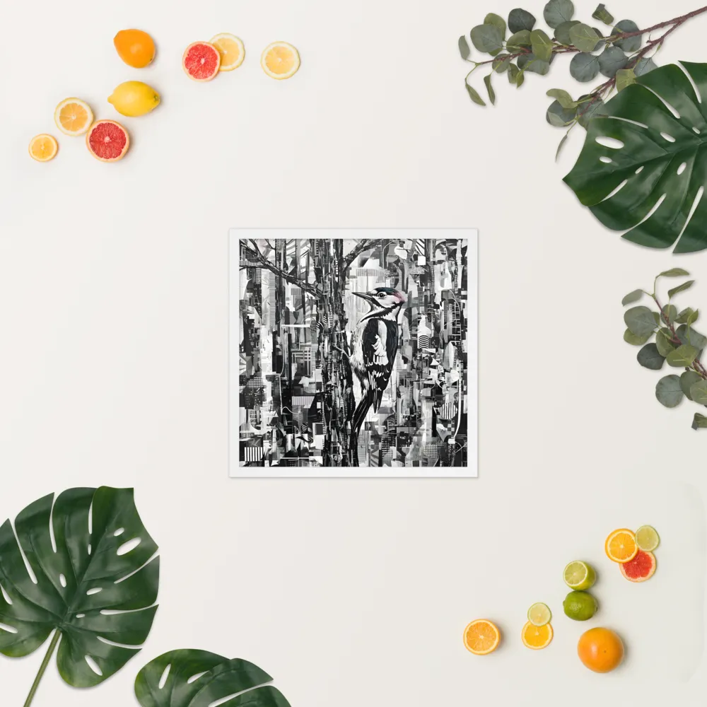 Woodpecker Collage 
 Poster with White Frame | 18″x 18″
