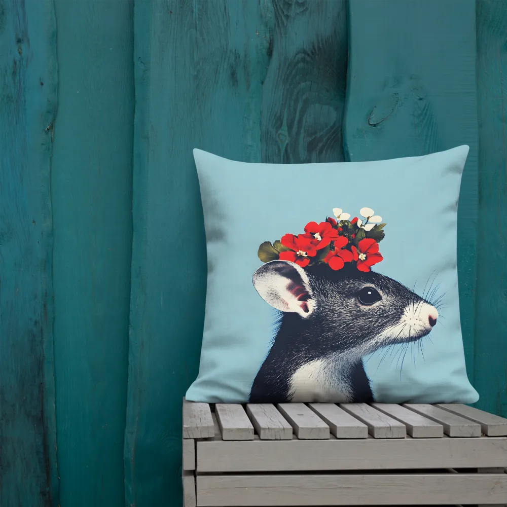 Whimsical Flora: A Mouse's Floral Crown | Pillow | 22″×22″