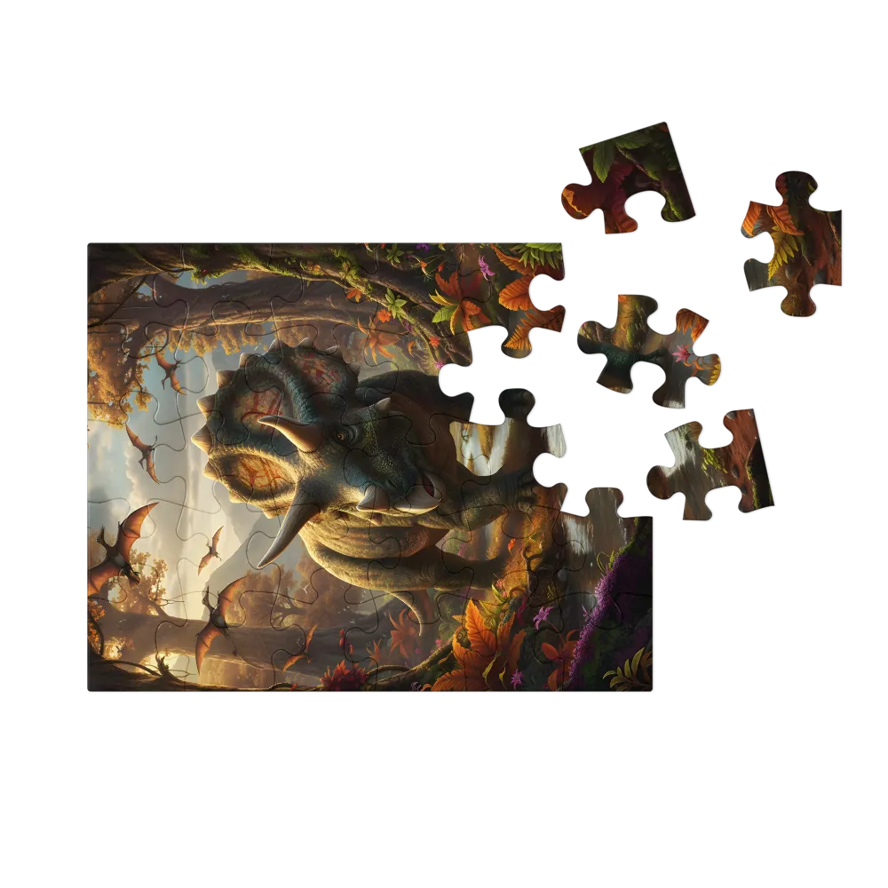 Triceratops by the Stream 
 Jigsaw Puzzle in Tin Box