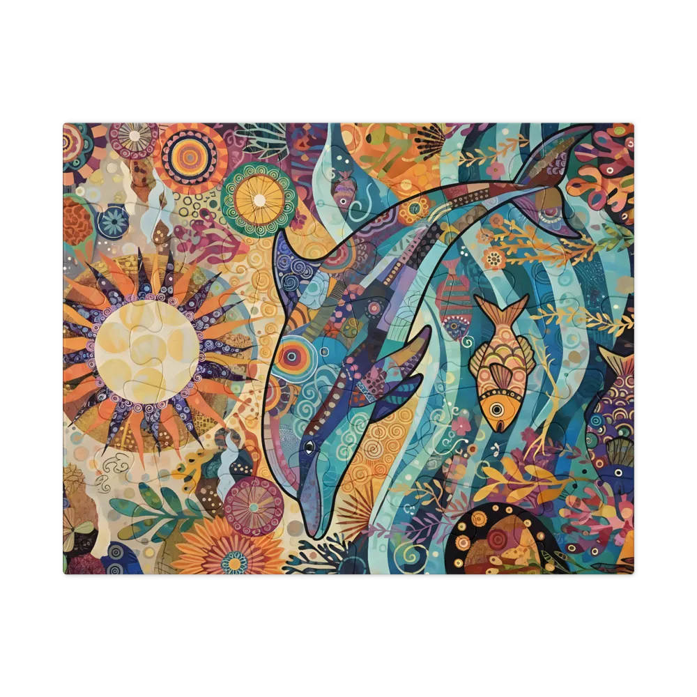 Sunlit Dolphin Mosaic 
 Jigsaw Puzzle in Tin Box